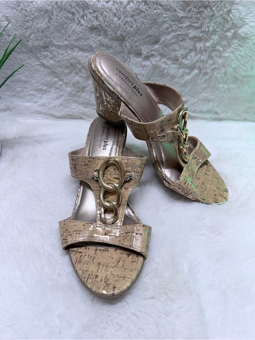 Comfort Plus Gold & Cork Look Beach Summer Sandals w/ Wedge Heels Prediction 👡